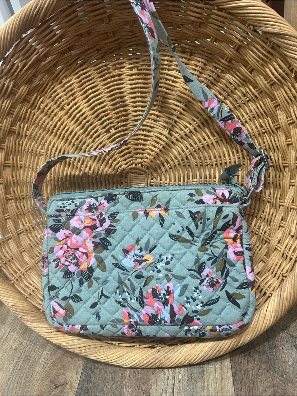 Vera Bradley Quilted Floral Crossbody in Mint Green and Pink